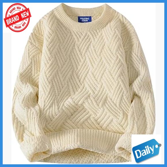 Oversized Cable Knit Pullover Sweater Loose Fit Vintage Casual Crewneck